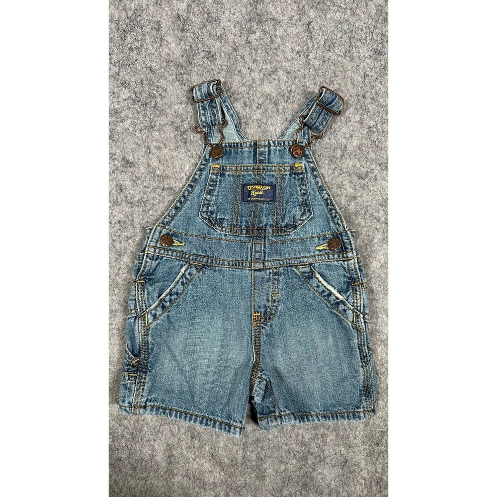 Vtg Oshkosh B'Gosh Blue Denim Baby Shortalls Overalls Shorts 6M
